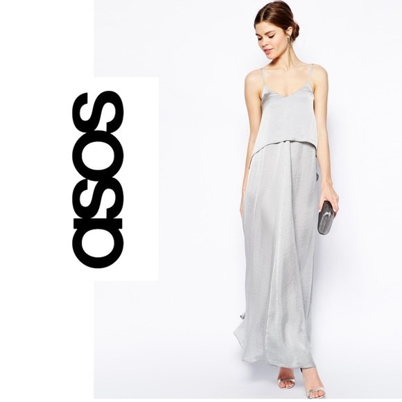 ASOS Dresses & Skirts - NWT Asos Silver Gray Trapeze Satin Maxi Dress Sz 6
